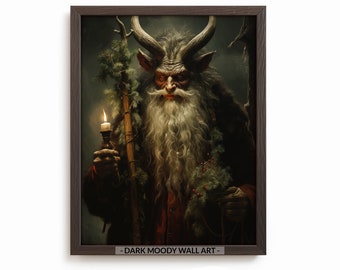Impresión de pintura de Krampus, impresión de Dark Academia navideña espeluznante, decoración imprimible digital