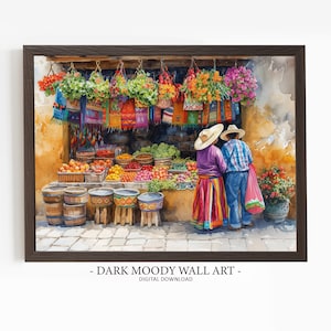 Mexican Market Prints, Printable Hispanic Wall Art, Digital Download Traditional Painting