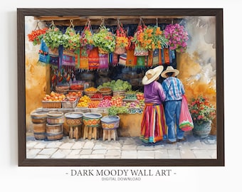 Mexican Market Prints, Printable Hispanic Wall Art, Digital Download Traditional Painting