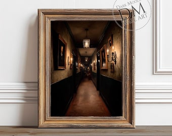 Haunted Hallway Wall Art Printable, Victorian Gothic Corridor Print, Dark Academia Horror Decor