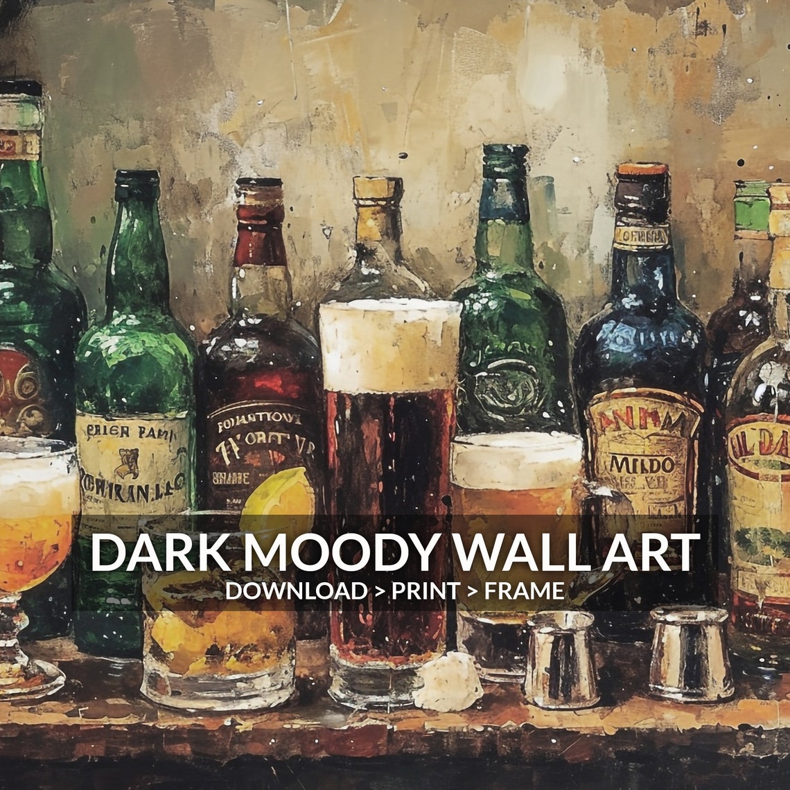 Irish Pub Bar Printable Wall Art, Rustic Whiskey and Beer Still Life ...