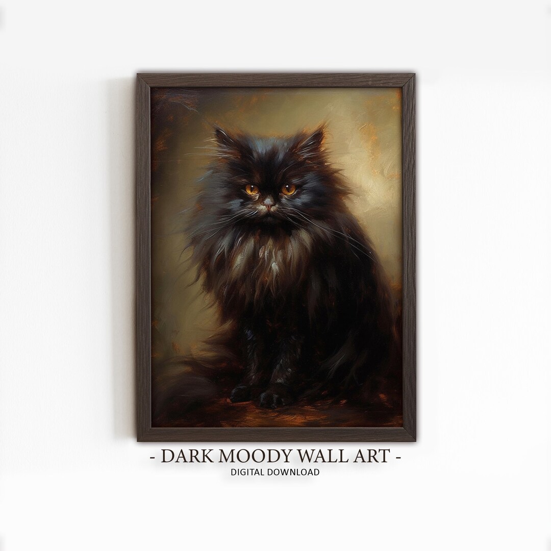 Black Persian Cat Painting Animal Pet Portrait Print - Cat Lover Wall ...
