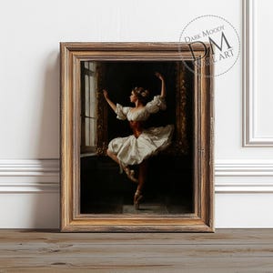 Gothic Coquette Ballerina in Corset Dress, Printable Dark Moody Wall Art, Dark Academia Vintage Dance Portrait Print, Digital Download