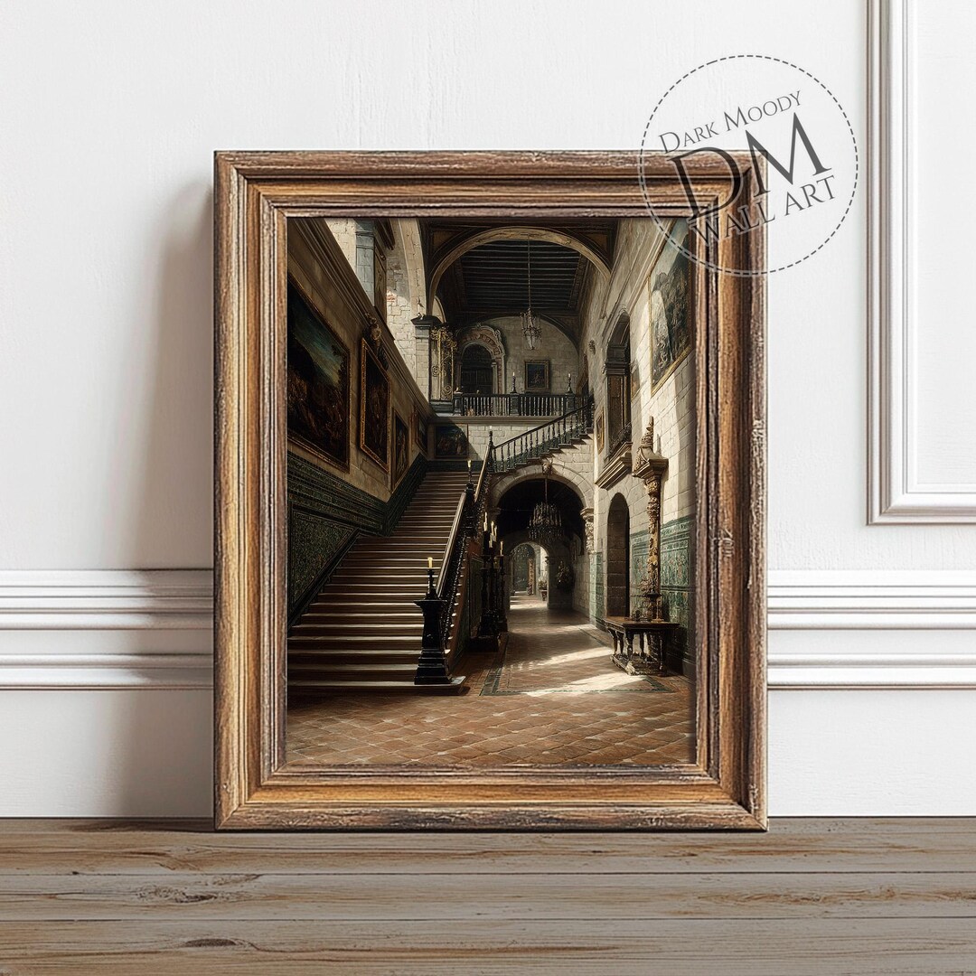 Gothic Castle Interior Wall Art Printable, Dark Academia Staircase ...