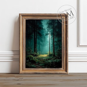 Firefly Forest Printable Wall Art, Moody Enchanted Woodland Landscape Print, Digital Download