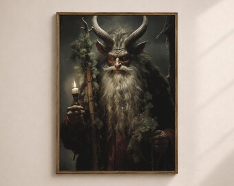 Lámina decorativa de Krampus para pared, lámina de folclore navideño oscuro, decoración gótica navideña para salón.
