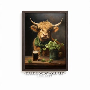Highland Cow Printable Wall Art, Irish Pub Beer St Patricks Day Print, Digital Download