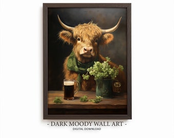 ローソンの牛のアート ハイランド牛のプリント可能なウォールアート、アイリッシュパブビール