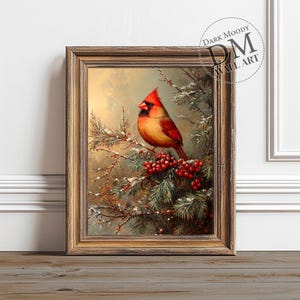 Cardinal Wall Art Printable, Vintage Winter Bird Print, Rustic Christmas Living Room Decor