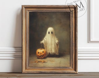 Geist mit Kürbis druckbare Wandkunst, Gothic Halloween Haunted Druck, digitaler Download