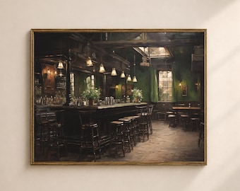 Irish Pub Interior Printable Wall Art, Rustic Tavern Bar Print, Vintage Digital Download