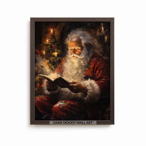 Santa Claus Christmas Printable Wall Art, Vintage Dark Moody Holiday Print, Digital Download
