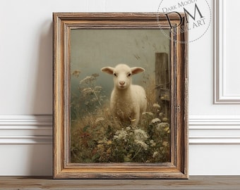 Sheep Nursery Animal Printable Wall Art, Vintage Rustic Farmhouse Decor, Digital Download