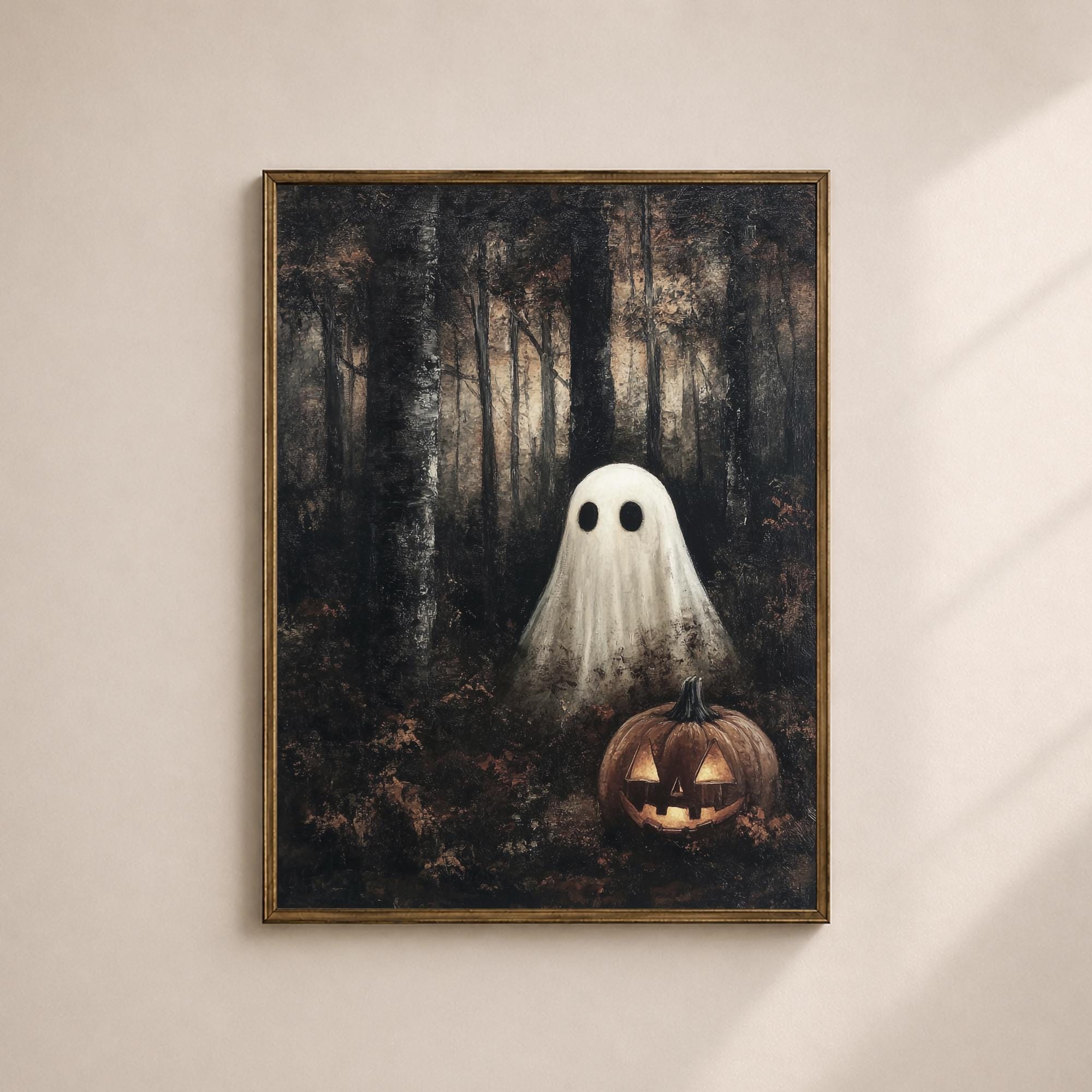 Ghost and Pumpkin Printable Wall Art, Gothic Halloween Forest Print ...