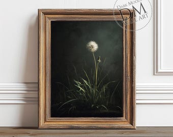Dandelion Botanical Printable Wall Art, Vintage Dark Academia Floral Art, Digital Download
