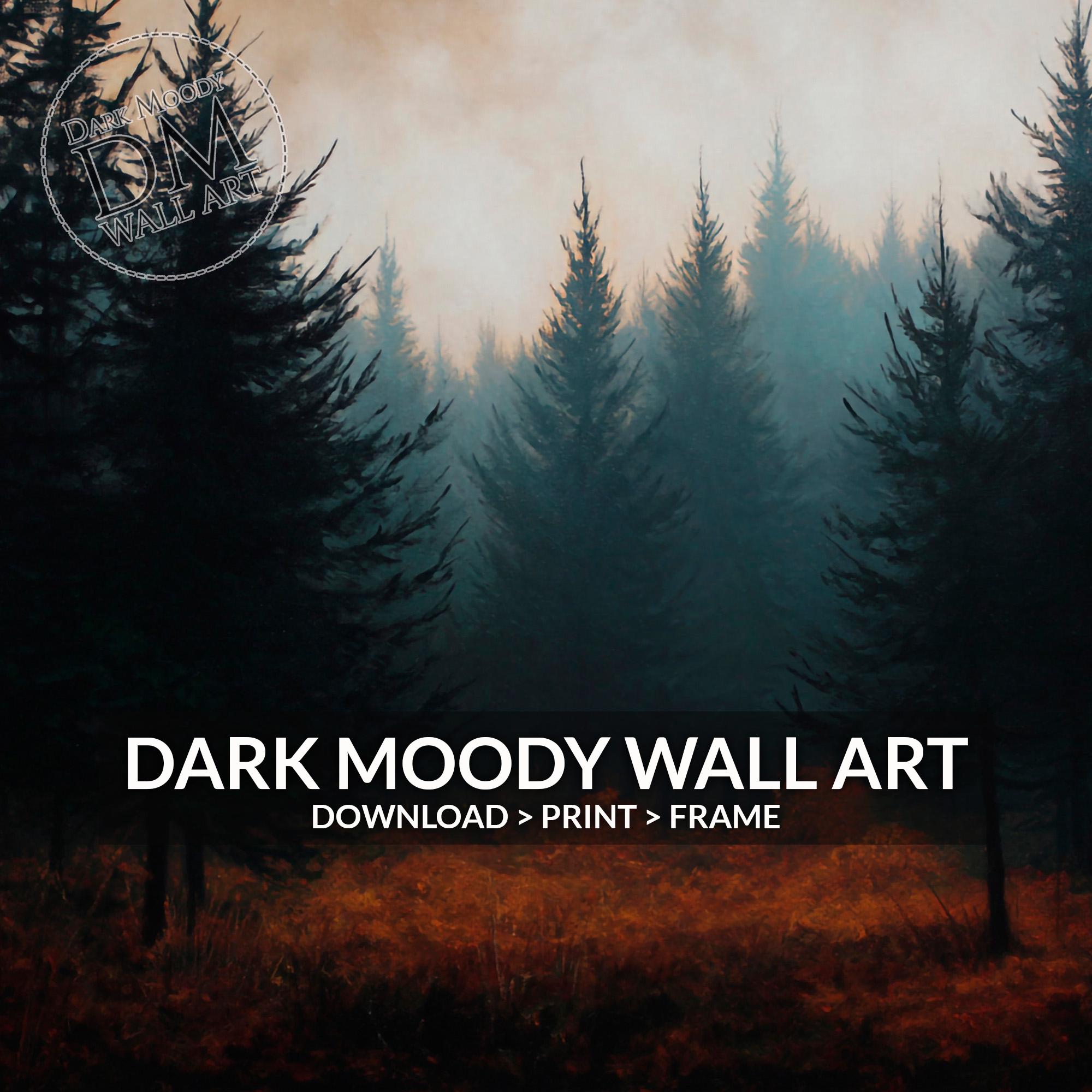 Foggy Pine Forest Wall Art Printable, Dark Woodland Landscape Print ...