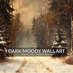 Snowy Forest Path Winter Landscape Printable Wall Art, Moody Christmas ...