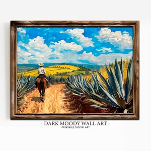Mexican Agave Field Painting, Vintage Landscape Print, Mexican Country Wall Art, Printable Digital Download, DM