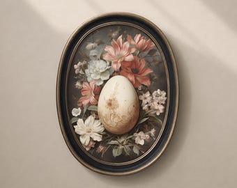 Easter Egg Floral Printable Wall Art, Vintage Rustic Spring Decor, Digital Download