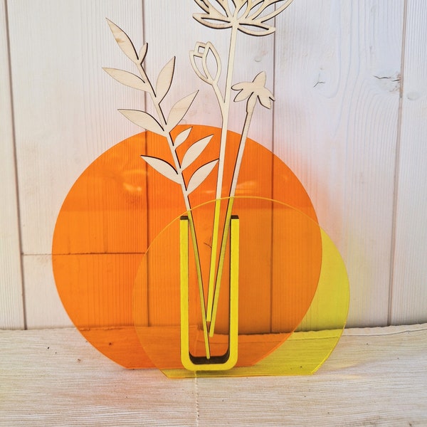 Small acrylic vase for wooden or dried flowers