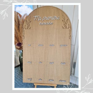 Grand panneau en bois (80x50cm) pour photos (10x15cm) Ma Première Année - Affiche pour photos bébé - Chambre enfant - Anniversaire 1 an