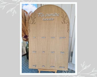Large wooden panel (80x50cm) for photos (10x15cm) My First Year - Poster for baby photos - Children's room - 1 year birthday