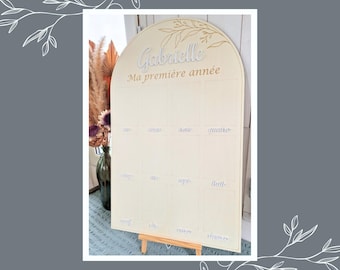 Large wooden panel (80x50cm) for photos (10x15cm) My First Year - Poster for baby photos - Children's room - 1 year birthday