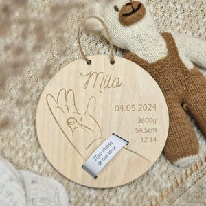 Porta-pulseira de nascimento personalizado - placa de madeira gravada para pulseira hospitalar