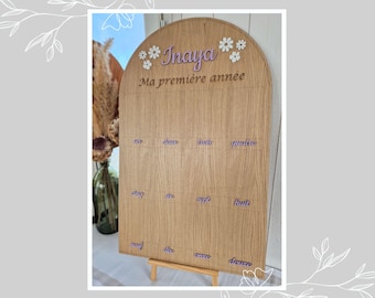 Large wooden panel (80x50cm) for photos (10x15cm) My First Year - Poster for baby photos - Children's room - 1 year birthday