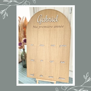 Panel grande de madera (80x50cm) para fotos (10x15cm) Mi primer año - Póster para fotos de bebé - Habitación infantil - Cumpleaños 1 año