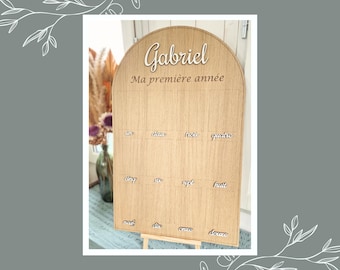 Large wooden panel (80x50cm) for photos (10x15cm) My First Year - Poster for baby photos - Children's room - 1 year birthday