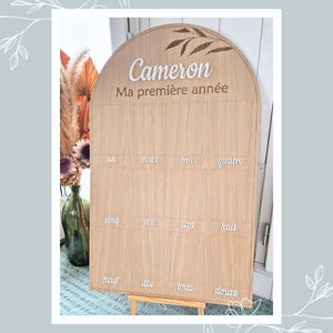 Panel grande de madera (80x50cm) para fotos (10x15cm) Mi primer año - Póster para fotos de bebé - Habitación infantil - Cumpleaños 1 año
