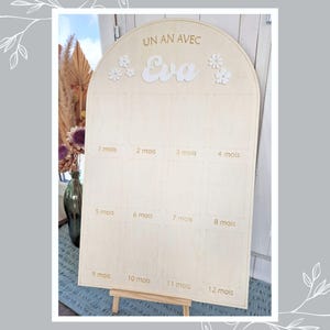 Panel grande de madera (80x50cm) para fotos (10x15cm) Mi primer año - Póster para fotos de bebé - Habitación infantil - Cumpleaños 1 año