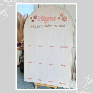 Panel grande de madera (80x50cm) para fotos (10x15cm) Mi primer año - Póster para fotos de bebé - Habitación infantil - Cumpleaños 1 año