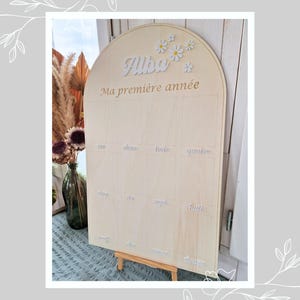 Panel grande de madera (80x50cm) para fotos (10x15cm) Mi primer año - Póster para fotos de bebé - Habitación infantil - Cumpleaños 1 año
