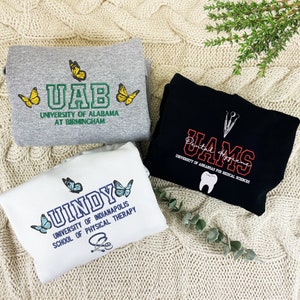 Custom Embroidered Varsity University Sweatshirt, Personalized University Sweatshirt, School Custom Hoodie, Sorority Gift, Graduating Gifts