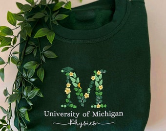 Custom University of Michigan Floral Sweatshirt, Embroidered Floral Letters Hoodie, U of Michigan T-Shirt