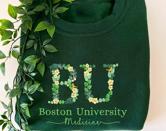 Custom College Floral Letter Embroidered Hoodie or Sweatshirt, University Floral Sweatshirt, Embroidered Floral Letters Hoodie,Sorority Gift