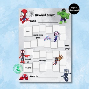 Spidey und seine erstaunlichen Freunde Belohnungstabelle für Kinder, Spiderman, Hulk, Avengers, habit tracker, Verhaltenstabelle, digitaler Download, druckbar