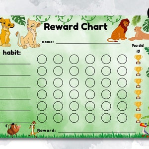 Belohnungstafel für Kinder, König der Löwen, Simba, Musafa, Verhaltenstafel, habit tracker, printable, download, digital