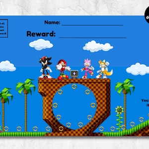 Sonic the Hedgehog belöningstabell för barn, beteendetabell, vanespårare, Sonic, Tails, utskrivbar, nedladdning, digital, A4