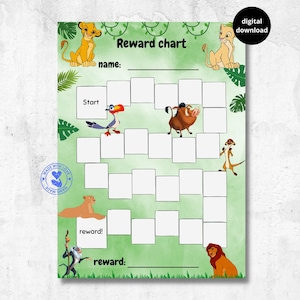 Belohnungstafel für Kinder, König der Löwen, Simba, Musafa, Verhaltenstafel, habit tracker, printable, download, digital
