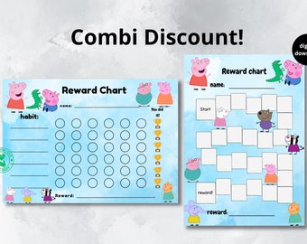 peppa pig reward chart for kids, behaviour chart, habit tracker, printable, download, digital