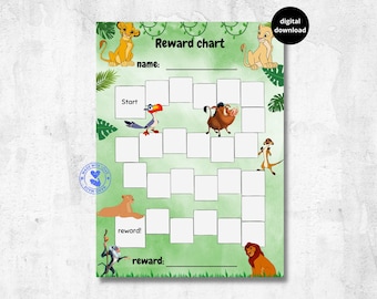 Lion king reward chart for kids, jungle reward chart, simba, musafa, behaviour chart, habit tracker, printable, download, digital