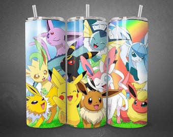 Pokémon Tumbler wrap 20oz skinny tumbler, pokemon tumbler, pikachu, Eevee, kids tumbler, digital download, pokemon png sublimation image
