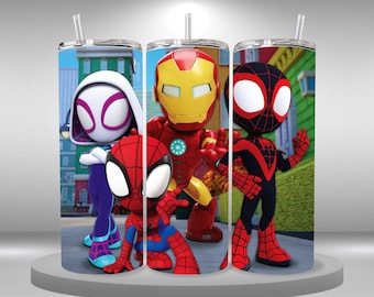 Envoltura para vaso de Spidey y sus increíbles amigos, vaso delgado de 20 oz, Spiderman, Spidey png, png, descarga digital, imagen de sublimación imprimible