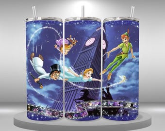 Envoltura para vaso de Peter Pan, vaso delgado de 20 oz, Campanilla png, descarga digital, imagen de sublimación imprimible, impresión digital