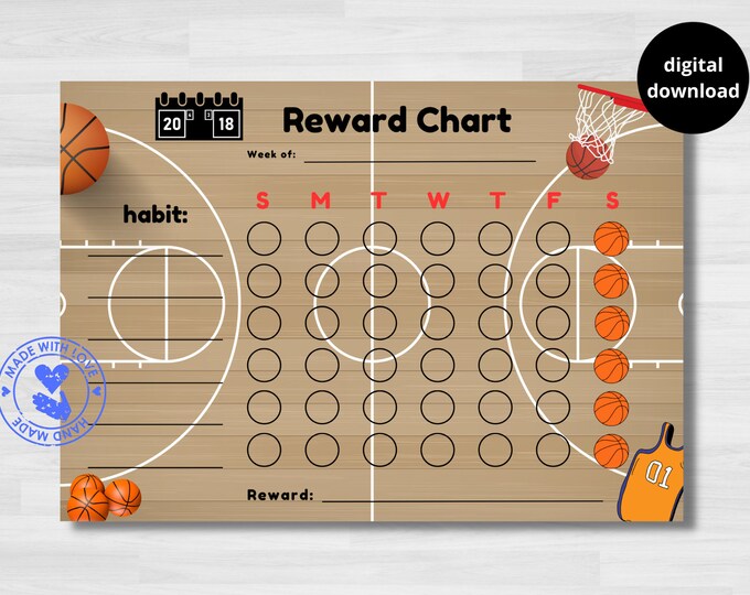 Basketball Reward Chart for Kids, Habit Tracker, Behaviour Chart ...