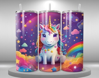 unicorn cute 20oz Skinny Tumbler Sublimation Designs, Kids Tumbler Wrap PNG File Digital Download, printable, cute farm animals