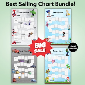 Belöningstabell för barn, bästsäljande belöningstabeller, Mario-belöningstabell, Sonic-belöningstabell, Cars-belöningstabell, Spidey, utskrivbar, digital